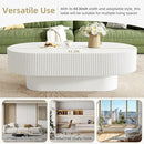 43.3" Oval Fluted Coffee Table Modern Elegant Drum End Table, Minimalist Center Table 7.8" Thick Tabletop with Sturdy Base for Living Room, Bedroom, Apartment,Easy Assembly, White by CozyNest Decor