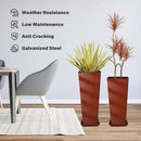 KOL 25'' & 28'' Tall Galvanized Steel Metal Glazed Planter with Insert, Set of 2, Metal Planter Pots for Indoor & Outdoor Use, Decorative Flower Plant Pots for Front Porch, Patio, Deck - Brown by CozyNest Decor