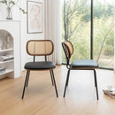 Rattan Dining Chairs Set of 2, Mid Century Modern Dining Chairs with Cane Back for Kitchen Dining Room, 19 Inch Faux Leather Black by CozyNest Decor