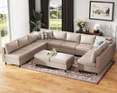 Oversized 145.5" Faux Leather Modular Sectional Sofa, Modern Large 12 Seater U Shaped Couch with Storage Seat with Reversible Chaise Deep Seat for Living Room DIY Combination - Whitesand by CozyNest Decor