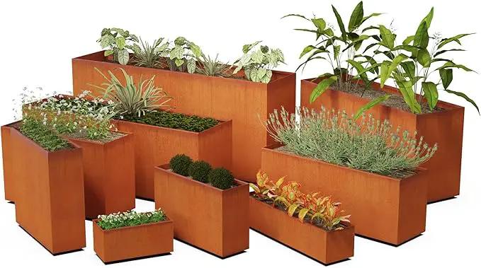 Corten Steel Planter Rectangle Outdoor Metal Garden Box Heavy Duty | Made in USA | Fully Assembled, photo 6 of 7