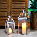 TRIROCKS Set of 2 Stainless Steel Decorative Lanterns 13"&10" H Metal Candle Holders with Tempered Glass for Home Decor Living Room Parties Events Tabletop Indoors Outdoors(Silver) by CozyNest Decor