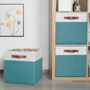 HNZIGE Fabric Storage Bins for Shelves 13x13 Storage Cubes Set Of 4 Foldable Storage Baskets with Handles for Organizing Cloth Closet Toy Nursery(Teal&White) by TinyTreasures Baby Boutique