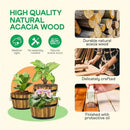 IDZO Set of 3 Wooden Flower Planters for Outdoor Plants, Acacia Wood Barrel Planters, Ergonomic Handles, Drainage Holes, Various Sizes, Golden Teak by CozyNest Decor