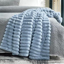 Cozy Bliss Faux Fur Throw Blanket for Couch, Cozy Warm Plush Striped Blanket for Sofa Bedroom Living Room,50 * 60 Inches Light Blue by CozyNest Decor