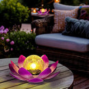 GIGALUMI Solar Light Outdoor Garden Decor, Lotus Flower Light Crackle Globe Glass Lantern Outdoor Table Decor Waterproof for Patio, Lawn, Pathway, Pool, Pond, Christmas Gift (Pink Petal) by GreenHaven Gardens
