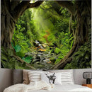 Misty Forest Tree Cave Tapestry Nature Green Tapestry Enchanted Rainforest Tropical Jungle Sunshine Flowing Stream Landscape Wall Tapestries for Living Room Bedroom Dorm Office (50" × 60") by CozyNest Decor