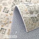 Washable 10x14 Area Rugs for Living Room, Boho Non-Slip Silicone Backing Rugs for Bedroom Dining Room Office, 0.3" Neutral Oriental Throw Carpet with 0.16" Cushioning Pad, Grey/Multi by TinyTreasures Baby Boutique