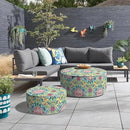 Inflatable Ottoman Stool D31 xH14 for Outdoor/Indoor Use, Water Repellent Patio Foot Rest Stool with Portable Handle,Round Pouf Ottoman Suitable for Garden,Deck and Camping - Damask Red by CozyNest Decor
