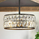 12” 3-Light Modern Crystal Chandeliers Black Dinning Room Light Fixture with Two Poles, Round Pendant Light Kitchen Island Chandelier, Flush Mount Ceiling Light for Living Room Entryway by CozyNest Decor