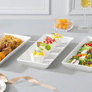 MALACASA 3 Tier Serving Trays for Party, 14 Inch Porcelain White Trays for Serving Food, Dessert Stand with Collapsible Gold Metal Rack by CozyNest Decor