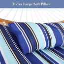 SUNCREAT Double Hammock with Stand Included, Portable Hammock with Stand and Large Pillow, Blue Stripes by GreenHaven Gardens
