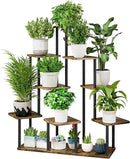 AZERPIAN Plant Stand 9 Tier Indoor Metal Flower Shelf for Multiple Plants Corner Tall Flower Holders for Patio Garden Living Room Balcony Bedroom, Black+Rustic Brown by GreenHaven Gardens