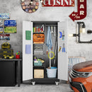Broom Closet Storage Cabinet with Hanging Rod, 71" H Metal Garage Storage Cabinet with Wheels and 4 Adjustable Shelves, Locking Broom Closet with 13 Hooks for Garage, Bathroom, Home by GreenHaven Gardens