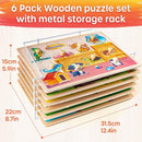 SYNARRY Wooden Puzzles for Toddlers 1-3, 6XSET Animals Puzzles for Toddlers 2-4 with Rack, Toddler Puzzles Ages 2-4, Kids Learning Educational Montessori Toys for 2 3 Year Old, Gifts for Boys Girls by TinyTreasures Baby Boutique