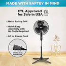 Comfort Zone Electric Oscillating Pedestal Fan, Stand Fan, 16 inch, 3 Speed, 90 Degree Oscillating Head, Adjustable Height and Tilt, Airflow 7.48 ft/sec, Ideal for Home, Bedroom & Office, CZST161BTEBK by CozyNest Decor