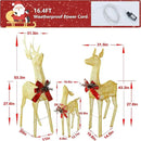 4.5FT Lighted Reindeer Family Set for Christmas Decoration, 3 Pieces Pre-Lit Iridescent Deer with 200 LED Lights, 3D Glittered Standing Holiday Display for Outdoor, Indoor, Golden by CozyNest Decor