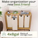 Laundry Sorter with 4 Sections beige, Hamper with Removable Cotton Bags & Wheels – Perfect Laundry Organizer - Eco-Friendly Rolling Laundry Basket – Durable Bamboo and Stylish Design by CozyNest Decor