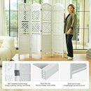 Room Divider with Shelves, 68.9inch Wood Carved and Louvered Wall Divider Freestanding, 4 Panels Folding Partition Screen for Bedroom Home Office (White) by CozyNest Decor