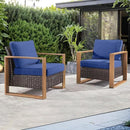Wicker Outdoor Patio Chairs Set of 2, Rattan Patio Furniture Chairs with Sturdy Frame,All-Weather PE Wicker,Wide Armrest,Deep Seating and Thick Cushions for Deck Porch Garden(Brown/Blue) by CozyNest Decor