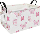 FANKANG Storage Bins, Nursery Hamper Canvas Laundry Basket Foldable with Waterproof PE Coating Large Storage Baskets for Kids Boys and Girls, Office, Bedroom, Clothes,Toys(Rec-pink butterfly by TinyTreasures Baby Boutique