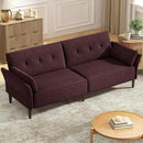 89” Futon Sofa Bed, Velvet Fabric Comfy Futon Couch Bed with 2 Square Pillows, Convertible Sleeper Sofa with Adjustable Backrest& Armrests, Modern Loveseat Sleeper for Living Room, Burgundy by CozyNest Decor