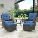 Outdoor Wicker Patio Furniture Set - 5 Pieces Rattan Patio Conversation Set with 2 Rocking Swivel Chairs,2 Ottomans and 1 Side Table for Porch Deck Backyard Garden(Brown/Blue) by GreenHaven Gardens