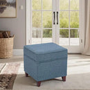 Adeco 17" Square Ottoman with Storage, Small Blue Storage Ottoman Foot Rest with Hinged Lid & Solid Wood Legs, Linen Fabric Foot Stool for Living Room & Bedroom by CozyNest Decor