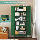 Metal Pantry Cabinet with 2 Doors and 5 Adjustable Shelves, 75" Kitchen Storage Cabinet with Gold Handles, Versatile Storage for Laundry, Living, Bathroom, Dining, Utility Room - Green by CozyNest Decor