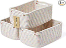 Small Storage Baskets for Organizing | Closet Organizer Bins | Shelf Toy Basket | Woven Rope Baskets | Cube Decorative Box | Shallow Basket | 13x8.5x5.1” | 3 Packs Rainbow by TinyTreasures Baby Boutique