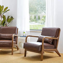 Glitzhome 2 Set Mid Century Coffee Accent Armchair, Single Reading Armchair PU Leather Lounge Chair with Walnut Ruberwood Frame by CozyNest Decor