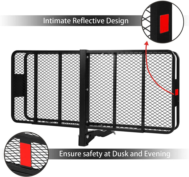 60" x 24" x 6.5" Hitch Mounted Folding Cargo Carrier, 500LBS Capacity Heavy Duty Basket Rack, Fit 2" Receiver Hitch