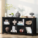 8 Cube Book Shelf, Farmhouse Wood Long Storage Organizer Bookcase, 62" Horizontal Black Console Closet Bookshelf, Hallway TV Stand for Entryway, Display Cabinet Book Case for Living Room by CozyNest Decor