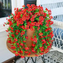 INSPRING Artificial Faux Outdoor Outside Flowers Plants, 2 PCS Fake Silk UV Resistant Look Real Red Daisy Trailing Vines for Front Door Porch Planter Urn Patio Balcony Decoration by CozyNest Decor