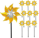 Hausse 10 Pack Reflective Pinwheels with Stakes, Extra Sparkly Pin Wheel for Garden Decor, Bird Repellent Devices Deterrent to Scare Birds Away from Yard Patio Farm, Golden by CozyNest Decor