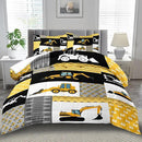 Construction Comforter Set King Boys,Yellow King Construction Bedding Set,Engineering Vehicles Comforter Yellow Bedroom Decor Kids,Truck Quilt Cartoon Truck Bedding for Teen by CozyNest Decor