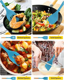 Pack of 4 Silicone Kitchen Utensils Set, Non Stick Solid Spatulas and Heat Resistant Slotted Spoons with Wooden Handle, Ideal BPA Free Cooking Utensils for Mixing,Serving,Turning,Stirring(BLUE) by CozyNest Decor