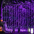 JMEXSUSS 300LED Purple Halloween Lights with Remote, Curtain Hanging Light Plug in, 8 Modes Purple String Lights for Bedroom Window Wall Party Backdrop Christmas Halloween Decorations by CozyNest Decor