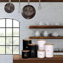 Yangbaga Black Canisters Sets for Kitchen-Set of 3 Coffee Canisters for Countertop with Airtight Wood Lids/Spoons/Stickers, Ceramic Food Storage Containers for Large Suger,Coffee,Tea (42/30/9OZ) by CozyNest Decor