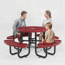 Metal Picnic Tables for Outdoors with Umbrella Hole - Coated Steel Heavy Duty Commercial Grade Table with Adjustable Seats (Red, 38 in, Round, Expanded Steel) by GreenHaven Gardens