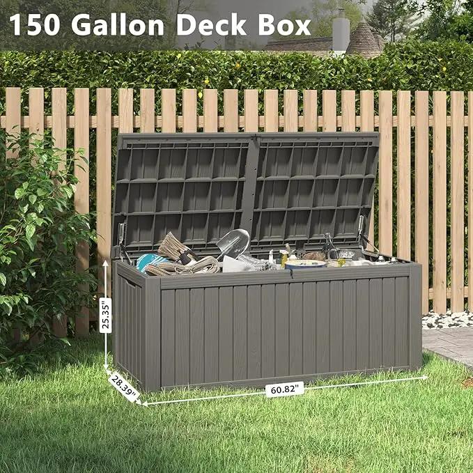 NUNU LAB 150 Gallon Outdoor Storage Box,Resin Large Sturdy Deck Box, Backyard Outside Storage Box Waterproof with Double Wall Panels,Package Delivery,Garden Outdoor Hose Bin, photo 4 of 9