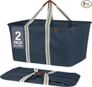 CleverMade Collapsible Laundry Tote - LUXE Navy Noir Cream 2Pack 50L - Foldable Storage Organization Container Clothes Laundry Room Storage Solution by CozyNest Decor