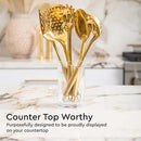 Gold Cooking Utensils Set – 5-Piece Stainless Steel Kitchen Tools for Modern Cooking and Serving – Dishwasher Safe Ladle, Spoon, Spatula, Pasta Fork, Luxury Brass Kitchen Accessories for Home Chefs by CozyNest Decor