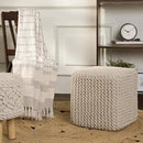 REDEARTH Square Pouf Ottoman Foot Stool - Hand Knitted Bean Bag - Cord Boho Pouffe - Accent Poof for Living Room - Nursery - Bedroom - Kids Bedroom - Patio - 100% Cotton (16" x 16" x 16") - Ivory by CozyNest Decor