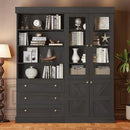 Vyre 71" Tall Farmhouse Bookshelves with Glass Doors and Drawers, Set of 3 – Large Modular Bookcase with Adjustable Shelves, Storage Cabinet for Living Room, Kitchen, Black by CozyNest Decor