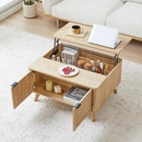 AVZEAR Wood Lift Top Coffee Table with Storage, Boho Modern Coffee Table with Nature Linen Doors & Large Hidden Storage, Rounded Corners Center Table Farmhouse Coffee Tables for Living Room, Natural by CozyNest Decor