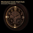 CLXEAST 18 Inch Illuminated Outdoor Indoor Atomic Analog Wall Clock with Temperature & Humidity, Lighted Outdoor Clocks for Patio Large Waterproof with Thermometer,Bronze Finish,House Warming Gifts by CozyNest Decor