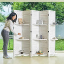 Partition Room Dividers, Folding Wood Privacy Screen with Three Display Shelves Suitable for Home Office, Study, Art Display - 5 Panel, 67 * 64inch (White-Washed) by CozyNest Decor