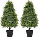 30" Artificial Boxwood Faux Plants Outdoor, UV Resistant Topiary Trees Realistic Cone-Shaped Fake Bushes and Shrubs Potted Fakeplants Set of 2 for Front Porch Patio Outside Planter Decor by GreenHaven Gardens