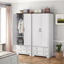 Brafab Armoire Wardrobe Closet with 2 Modern Doors, 71" Tall Freestanding Closet Wardrobe Cabinet with Drawers and Hanging Rail, Light Wooden Storage Cabinet with Shelve for Bedroom (White, 4 Doors) by CozyNest Decor